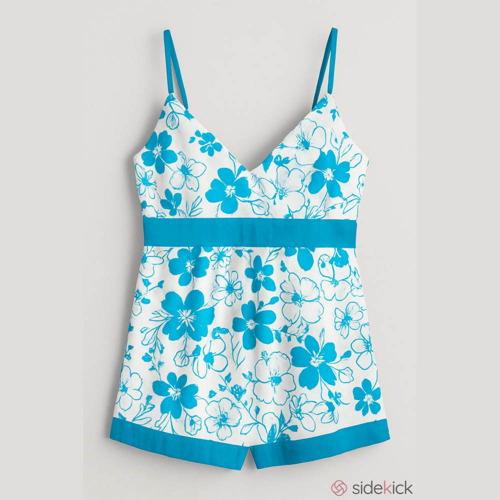Marianne Blue Floral Babydoll Tank Top Empire Waist XL